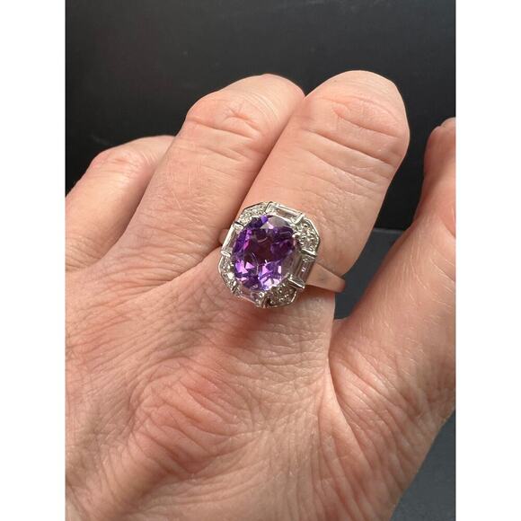 NEW Rose de France amethyst art deco sterling silver ring size 8 - Picture 5 of 11